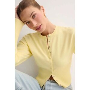 Lioness Yellow Cropped Cardigan Snap Button Long Sleeve Knit Top Womens XS